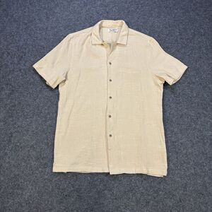 Alcott Linen Blend Shirt Size Large Short Sleeve Button Up Beige